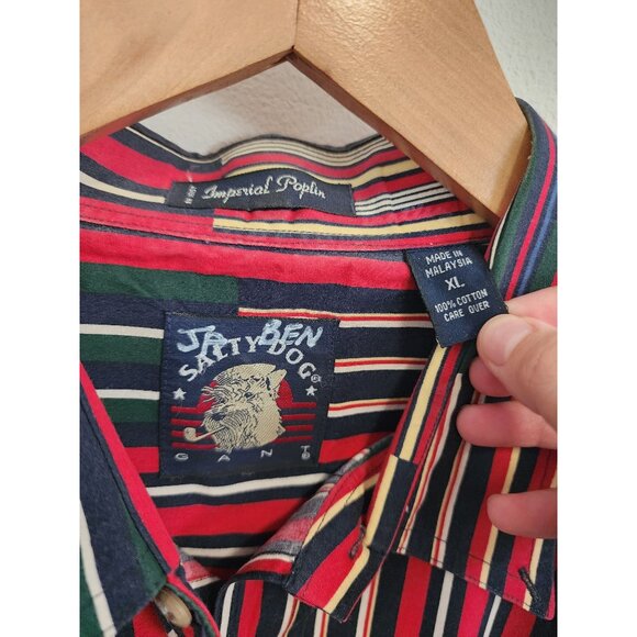 VTG Salty Dog Gant imperial poplin red multi stripe button down shirt XL - Picture 3 of 3